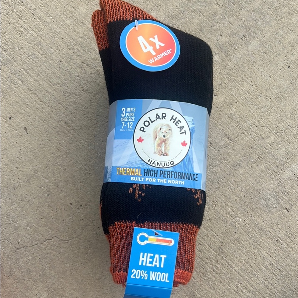Polar Heat Men's Thermal Socks - Black and Orange